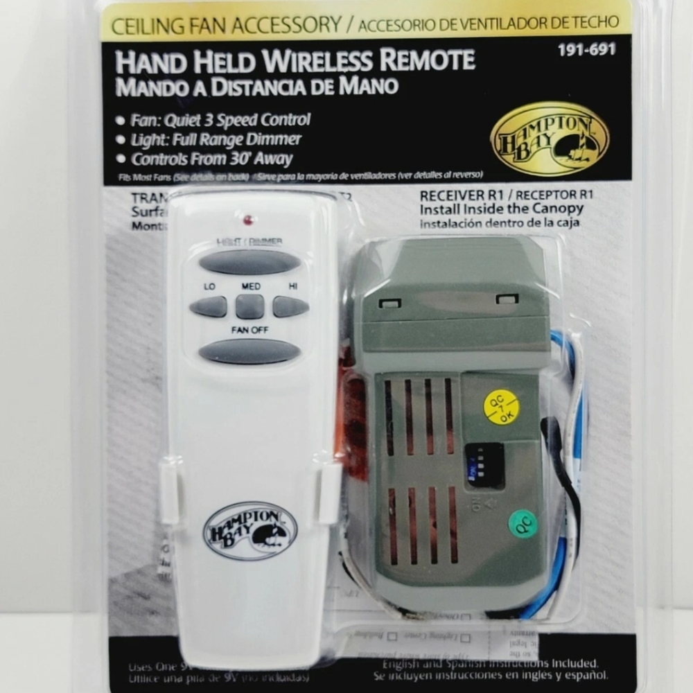 Hampton Bay Hand Held Wireless Remote 191-691 Transmitter Receiver Ceiling Fan